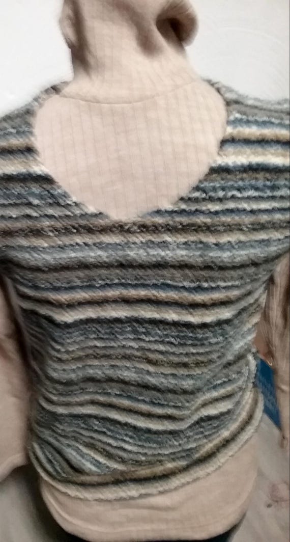 Sale 30% Sweater, turtleneck sweater, turtle neck, ribbed turtleneck with wool, plain beige + dark grey, Gender, Whoopi, Vintage