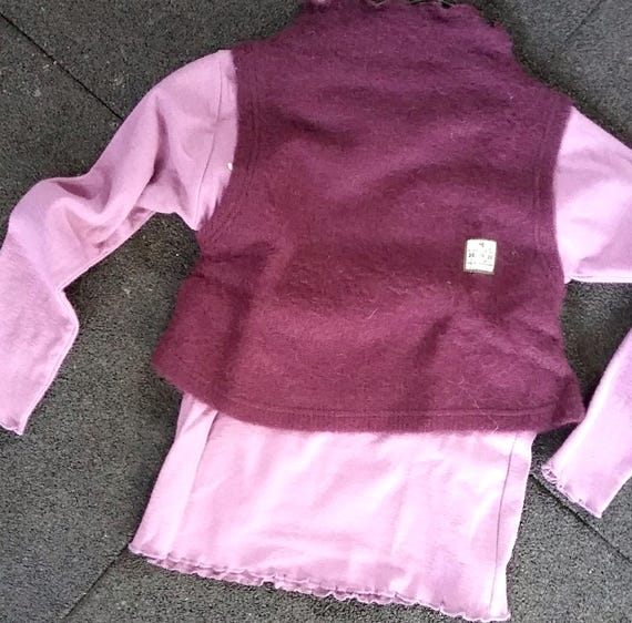 Sale 30% Pullover, Sweatshirt with Vest, 2-in-1 Double Shirt, Girls, Purple Berry, Multiple Sizes, Cotton, 3 Fries, Vintage