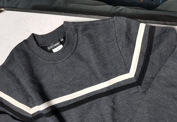 Sale 30% Sweater, sweatshirt, roughened, round neck, shoulder/upper arm stripes, grey/white/black, Young Fashion, Gender, Black Heart, Vintage