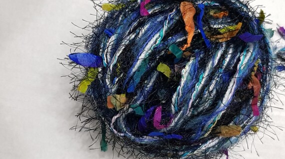 Wool, designer yarn mix, accent yarn/effect yarn/ Papyrus Live, black/multicolored, with Calif turquoise/white/pink, hand-wound, vintage wool