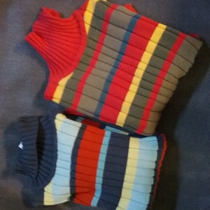 Sweater, turtleneck, wide stripes, smoke blue-light blue-rust-yellow+red-yellow-olive-petrol, more sizes, Blue Seven, Vintage