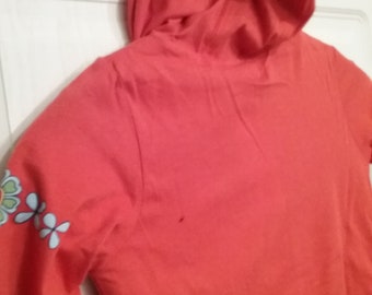 Sweater, hoodie, hood without drawstring, long-sleeved shirt, graphic flowers, orange, cotton, elastane, girls, girls, S.Oliver, vintage