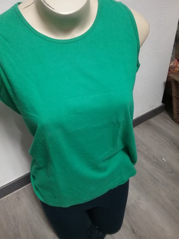 Sale 30% tank top, sleeveless T-shirt, orange-black side stripes + green plain, BIG format, unisex, Polisat, Vintage