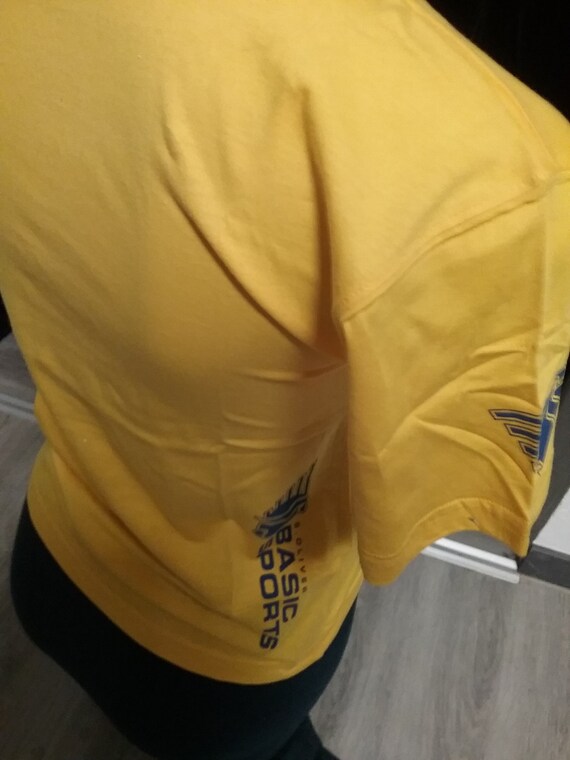 T-Shirt, short sleeve, graphic, basic sports, yellow with blue, boys, men, boys, BIG size, measurements, S. Oliver, Vintage