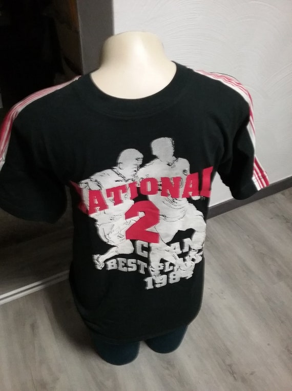 Sale 30% T-Shirt, Short Sleeve, Graphic Shirt-National, Shoulder Stripes, Black-White-Red, Boys, Men, Boys, Size, Blue Seven, Vintage