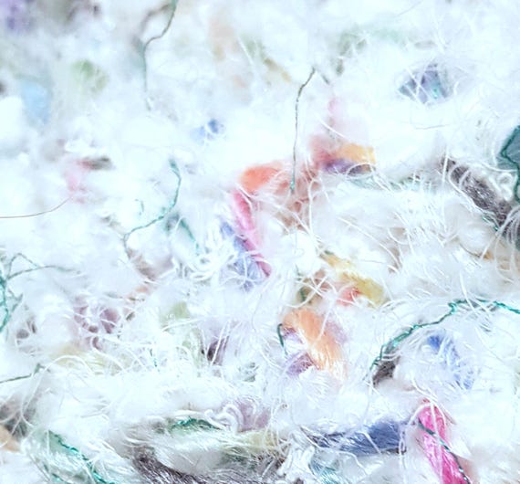 Wool, designer yarn mix, accent yarn/effect yarn/fluffy/frottina+ felted wool, white/multicolored, various fiber types, hand-wound, vintage wool