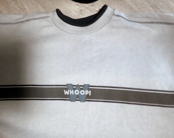 Whoopi, sweater, sweatshirt, chest stripe, graphic logo, blue-grey, boys- men- boys, measurements, vintage