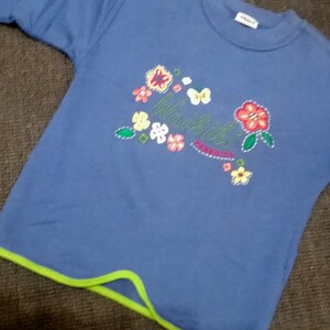 Sale 30% sweater, sweatshirt, transition, graphic- Waikiki Paradise, flowers, butterflies, blue-colored, BIG, del Gado, vintage