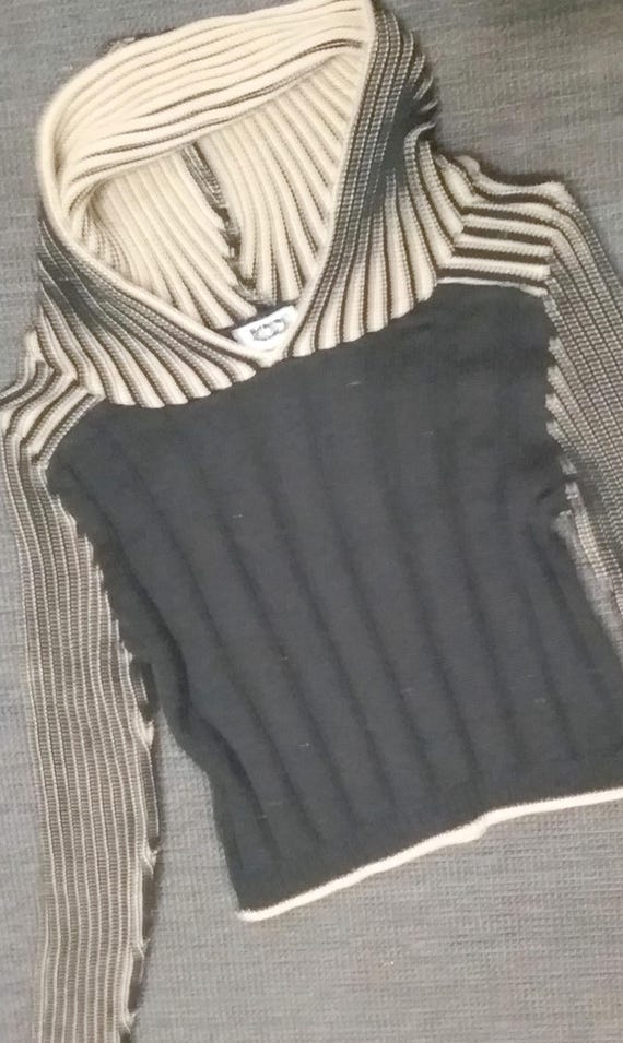 Sale 30% off Sweater, Hoodie, Knit Sweater, Striped Hood, Black and Beige, Girls, KOOL, Vintage