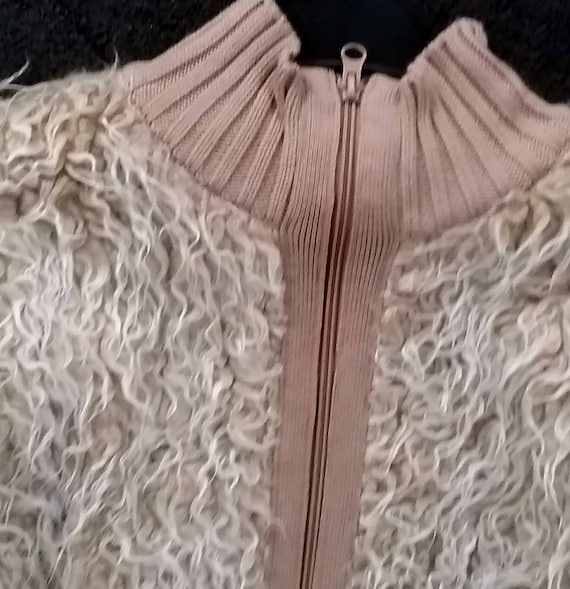 Sale 30% jacket, cardigan, wool, teddy fur, beige, 176/ meter/ 36, note measurements, Camaro, Vintage