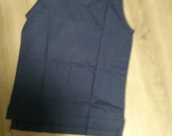 Tanktop, ärmelloses T-Shirt, Achselshirt, gesticktes LOGO, uni blau, Baumwolle, Absorba, Vintage