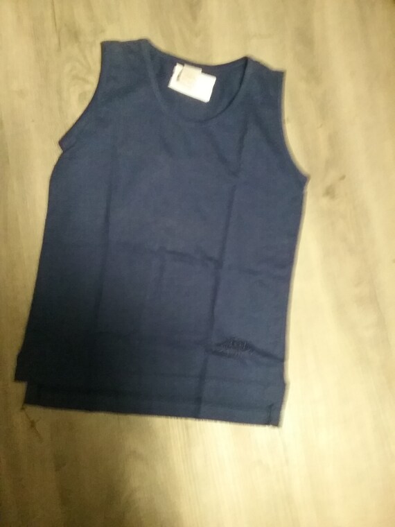 Tanktop, ärmelloses T-Shirt, Achselshirt, gesticktes LOGO, uni blau, Baumwolle, Absorba, Vintage
