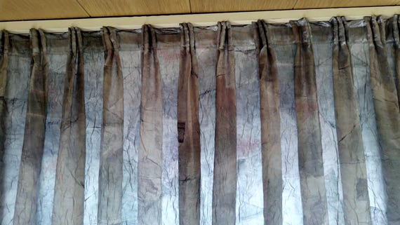 Curtain, drape, pleated tape, velvet/velour, grey/multicolored/pearl, subtle sheen, various fiber types, dimensions available, vintage