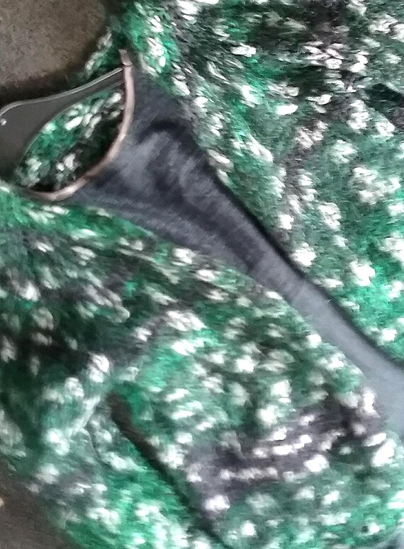 handmade, cardigan, outdoor mohair jacket, rustic, on size BIG, green/black/grey or beige/black/yellow, women, vintage