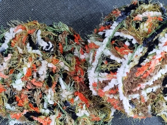 Wool, designer yarn mix, chunky wool, accent yarn/extra soft/ black/white/orange/multicolored, hand-wound for home accessories, vintage wool