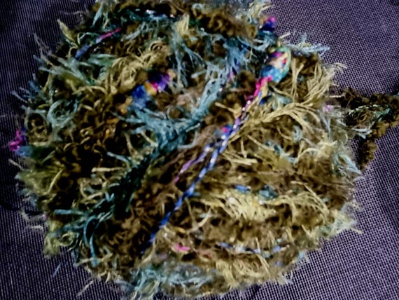 Wool, designer yarn mix, e.g. cardigans, scarves, hand-wound, various fiber types, Fluffi hunter green with Firenze black variegated, vintage wool