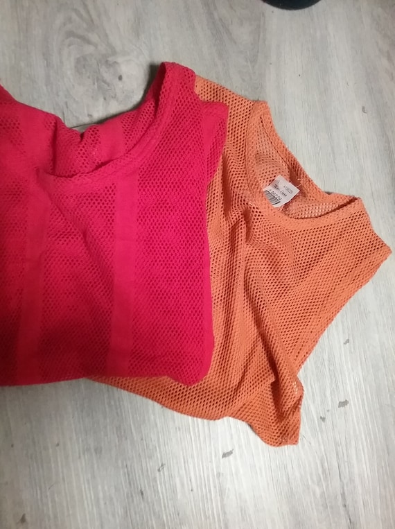 Tanktop, ärmelloses T-Shirt, Netzhemd, orange + rot, unisex, Whoopi +Absorba, Vintage