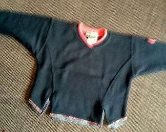 Jumper overshirt tunic graphic patches fabric details dark blue-red tops baby kids girls Portofino Vintage