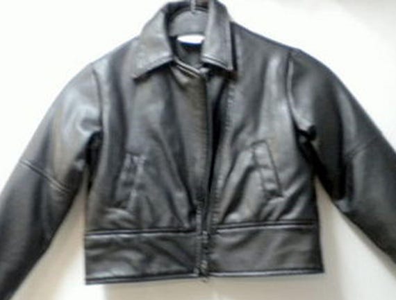 Jacket with collar, leather look, outdoor, short form, - black, 2-way zipper, size information, gender, Weipper, vintage