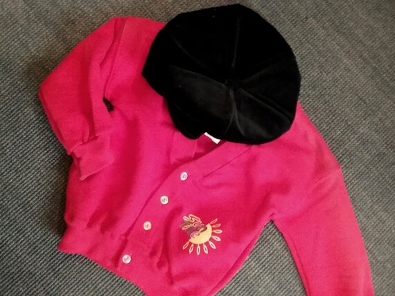 Sale 50% jacket, sweat jacket, graphic embroidery motif, black+red+green, cuffs, girls, girls, Polisat, Vintage