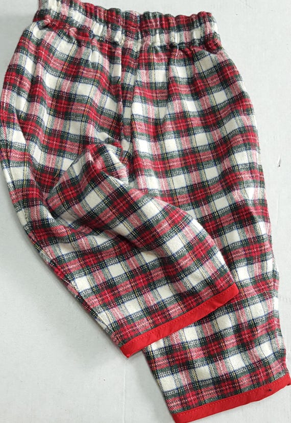 Pull-on trousers, flannel, long trousers, tartan, red-green-white, cotton, KIDS, gender, neutral, Whoopi, vintage
