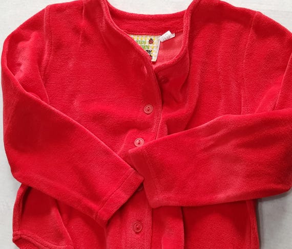 Sale 30% jacket, velour, red, buttons, small V-neck, cotton, other details, baby/kids, girls, Daniela Monti, vintage
