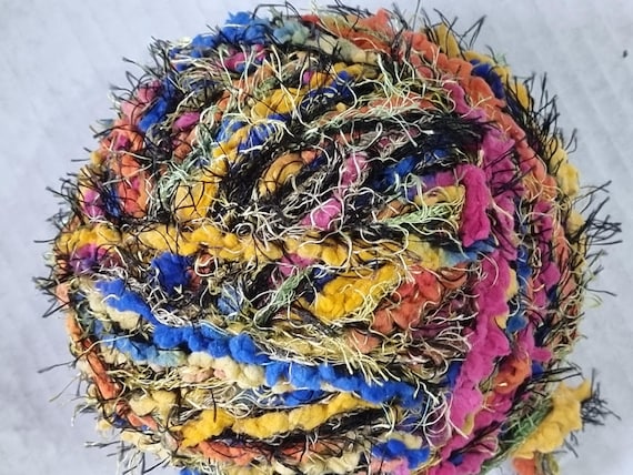 Wool, designer yarn mix, chunky wool, accent yarn/extra soft/ black/multicolored, for home accessories, hand-wound, vintage wool