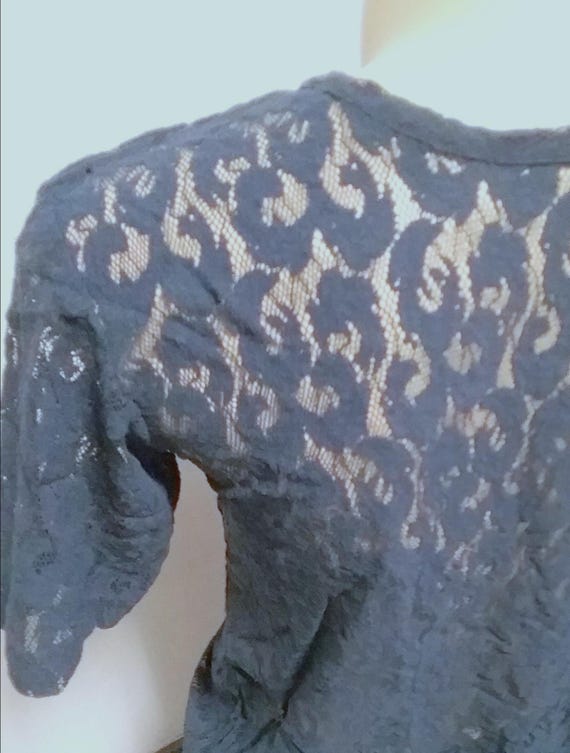 Sale 30% T-shirt, lace, LACE top, short sleeve, transparent, floral, white+yellow+dark blue, girls, women, girls, S.Oliver, Vintage