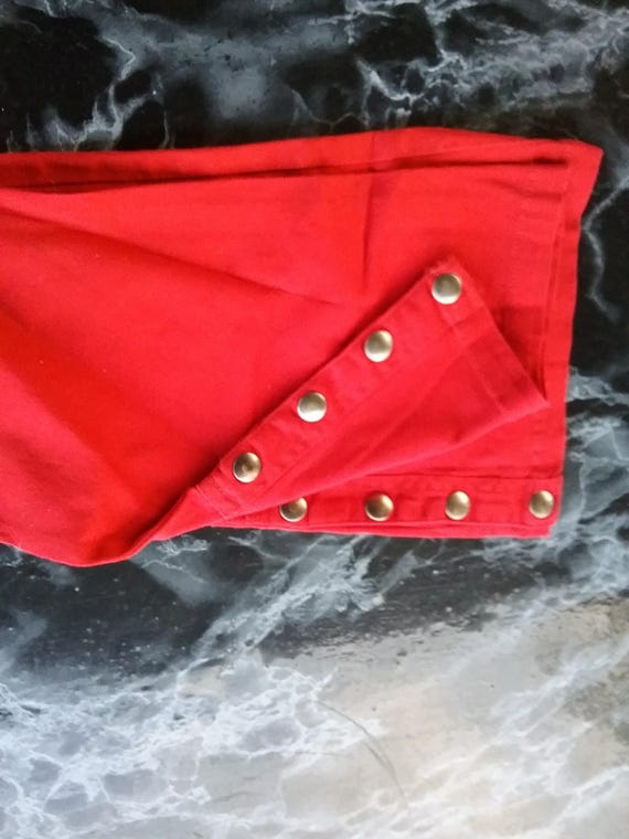 SALE 30% Pants, jeans, red, flared, cotton/elastane, snap fasteners on the leg, 2 pockets, Young Fashion, Gender, Level One, Vintage