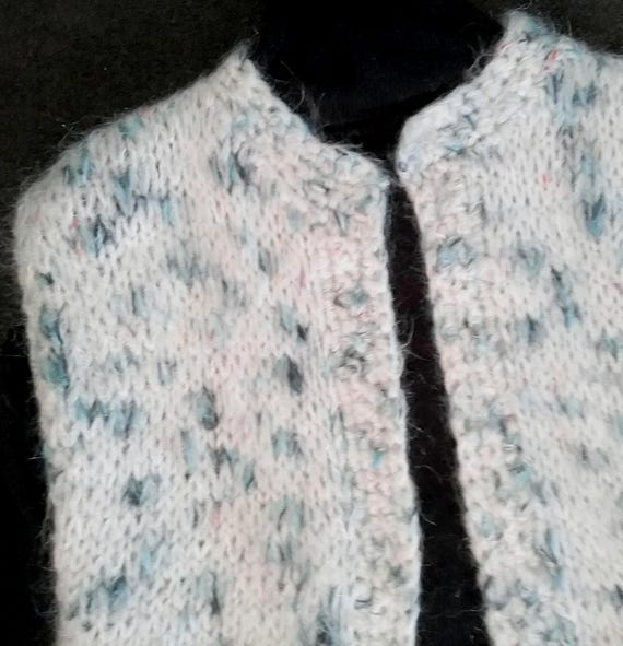 handmade, sleeveless vest, white/turquoise/black, size One Size Big, measurements, mohair with new wool, other, vintage