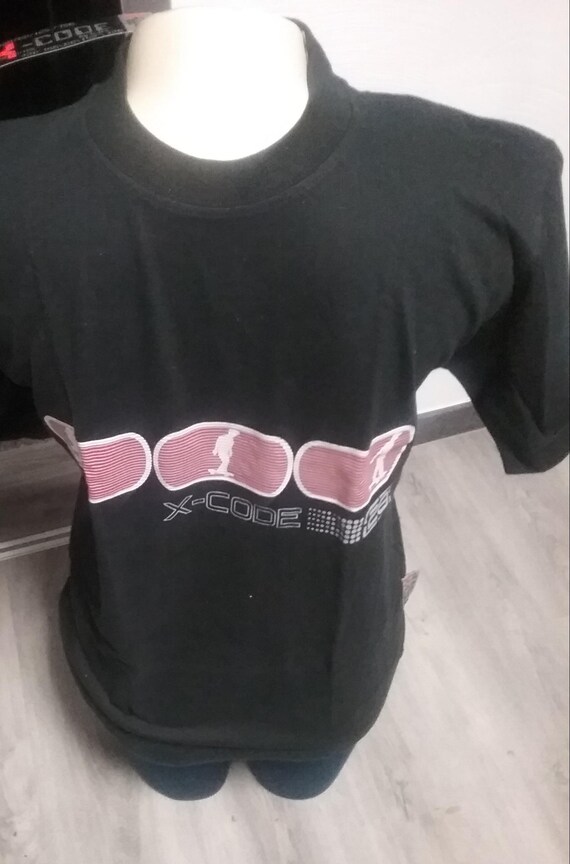 Sale 30% T-shirt, short sleeve, graphic logo X-code, black-red-white, Mega-X, vintage