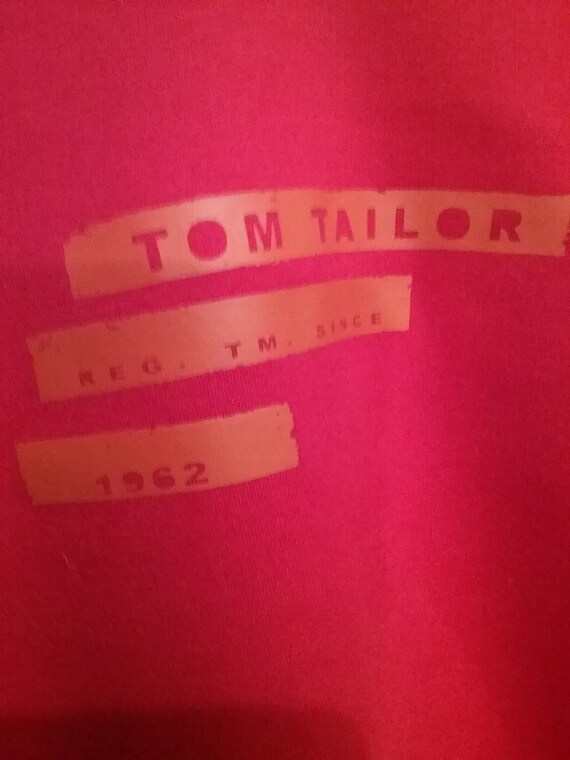 Sale 30% Pullover, sweatshirt, long sleeve, graphic logo font, front side, purple + red, gender, BIG, size information, Tom Tailor, Vintage