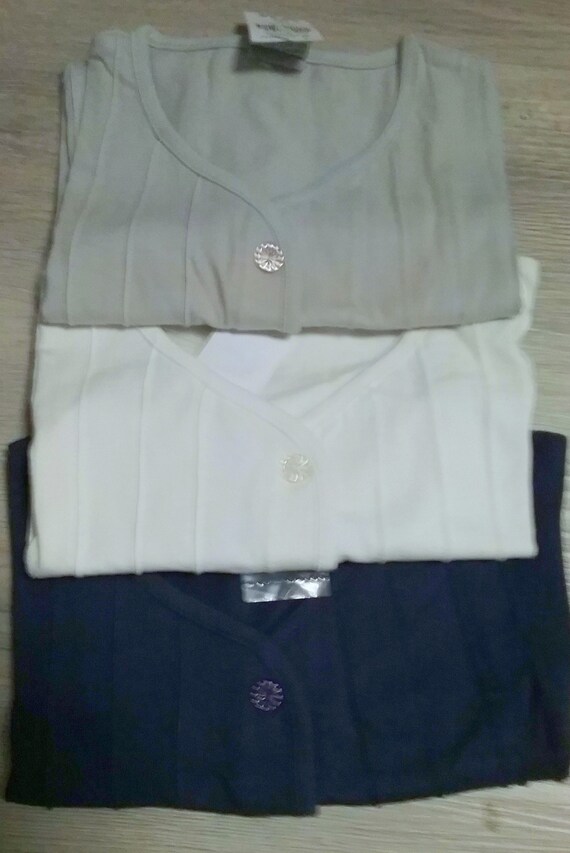 Tank top, sleeveless shirt vest with piping, other details, white + dark blue + grey, girls, Del Gado, Vintage