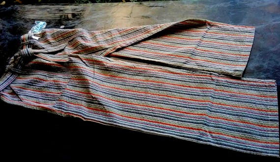 Sale 30% striped trousers, wide leg, straight, summer, cream/orange/grey/yellow, pockets, belt, measurements, young fashion, gender, Lemmi, vintage