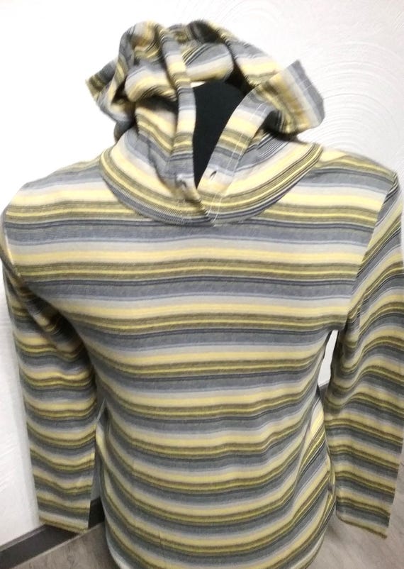 Sale 30% Sweater, hoodie, hooded shirt, striped, yellow + orange with grey + white, size L-XL, adults, gender, neutral, S. Oliver, Vintage
