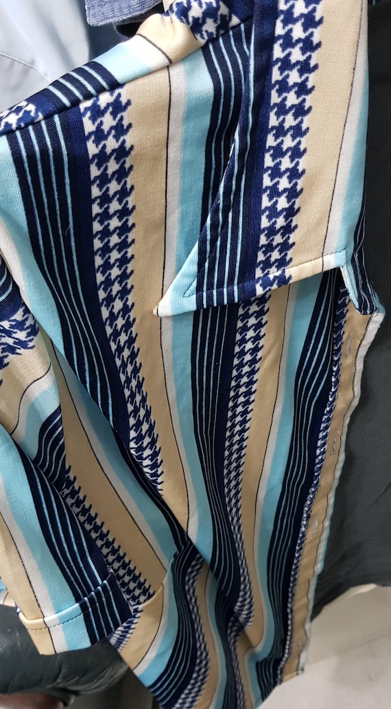 Sale 30% blouse, short sleeve, short size, extra wide, blue/white/beige, collar, lapel, buttons, ladies, women, vintage