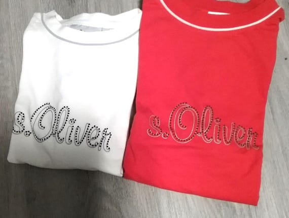 Sale 30% T-shirt, short sleeve, graphic logo frontside, white+orange with black+grey, round neck, BIG format, Gender, S.Oliver, Vintage