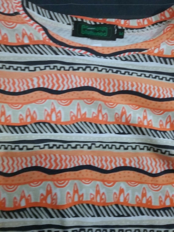 Sale 30% T-shirt, short sleeve, ethnic style, graphic, orange-navy-natural, long shirt, BIGFormat, Bluhmod, vintage