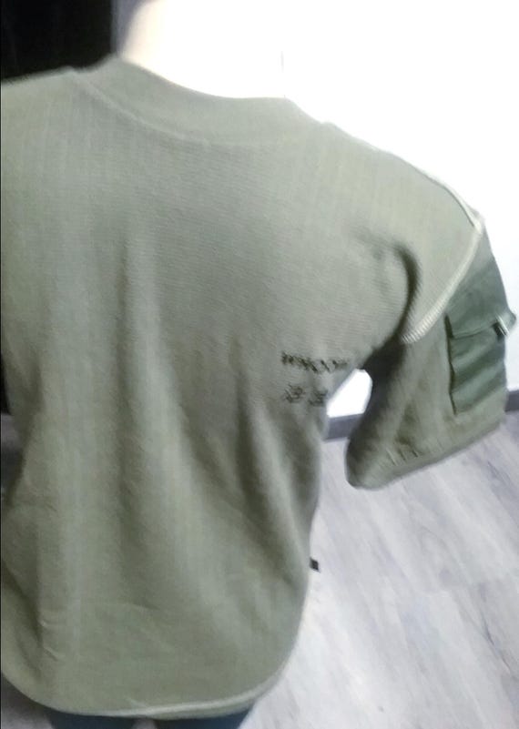 Sale 30% T-shirt, short sleeve, thick fabric, linen look, LOGO embroidery, olive-green-black, boys, men, boys, BIG, Whoopi, Vintage