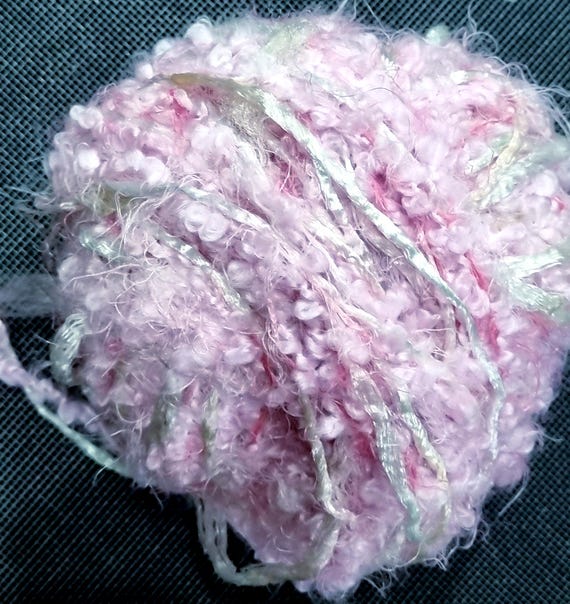 Wool, designer yarn mix, fluffy pink with Pierrot glitter yarn, extra soft, hand-wound, various fiber types, vintage wool