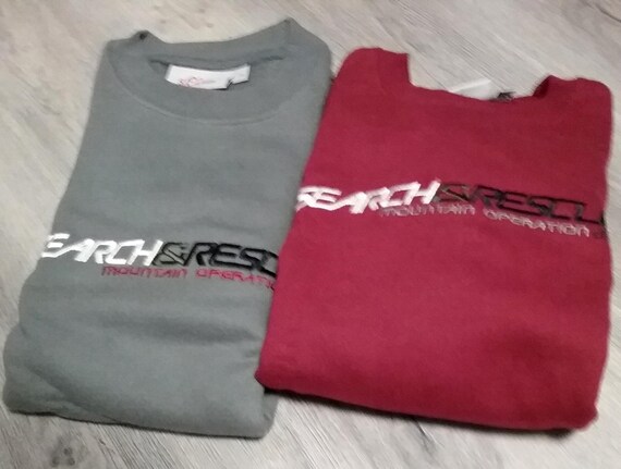 Sale 30% sweater, sweatshirt, graphic- Search&Rescue, grey-burgundy-black, cotton, striped cuffs, S.Oliver, Vintage