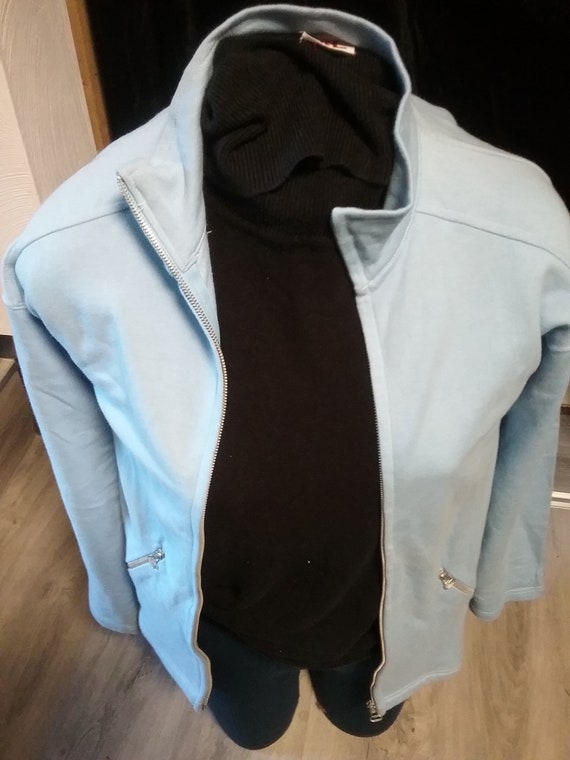 Sale 30% Sweat jacket, summer, cotton, light blue, stand-up collar, zip, 2 pockets, more sizes, women, girls, S. Oliver, vintage
