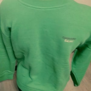 Sale 30% Sweater, sweatshirt, graphic- small LOGO frontside, plain green, cotton, polyester, adult, gender, Camaro, vintage image 1