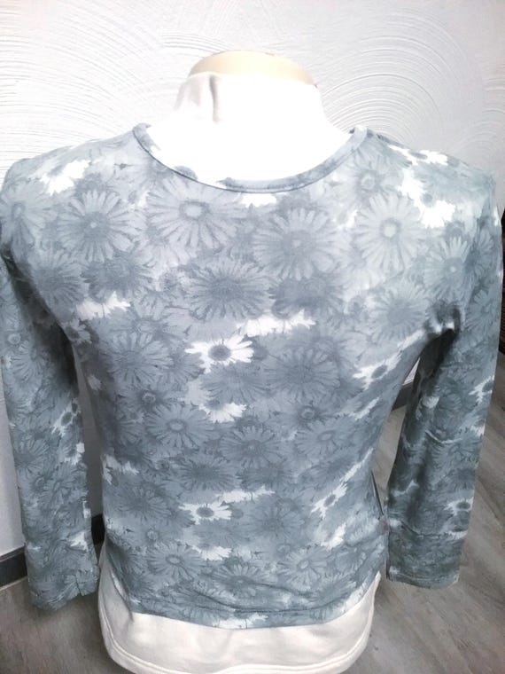Sale 30% sweater, long-sleeved shirt, transitional, all-over flowers, shades of gray with white, thin, very elastic, girls, women, girls, S. Oliver, vintage