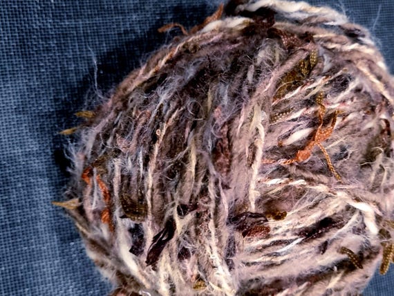 Wool, designer yarn mix, chunky wool, accent yarn/extra-soft novelty yarn/ beige-brown tones, hand-wound, vintage wool