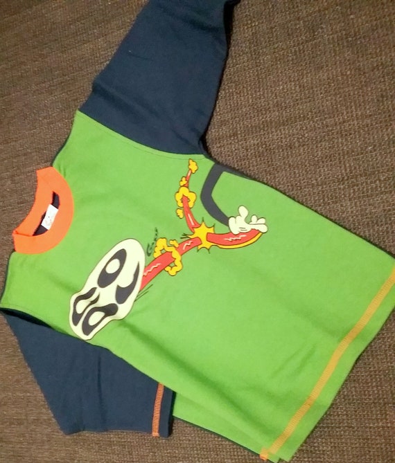 Sale 30% Sweater, sweatshirt, graphic COOL comic, double-sided, dark blue-orange-green-yellow, boys, size information, Whoopi, Vintage