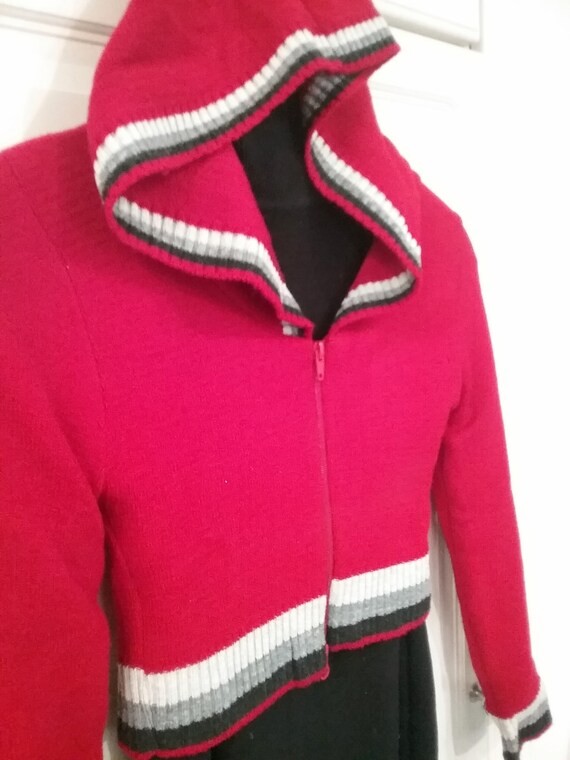 Kapuzenjacke, Hoodie, Bolero, kurze Strickjacke, rot oder orange, Ränder gestreift, one Size, Maßangabe, Vintage Kapuzenjacke, Hoodie, Bolero, kurze Strickjacke, rot oder orange, Ränder gestreift, one Size, Maßangabe, Vintage