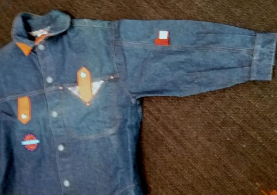 Sale 30% Shirt, Blouse, Overshirt, Denim Shirt, Long Sleeve, Blue Denim, Checked Fabric, Hem + Pocket Details, KIDS, Toff Togs Zone, Vintage