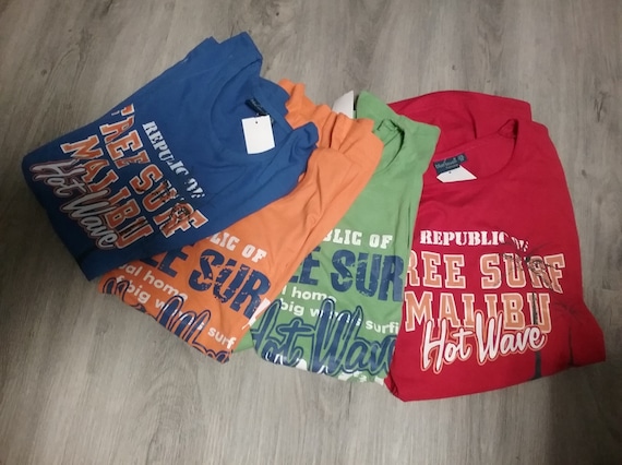 Tanktop, ärmelloses T-Shirt, Grafik-Free SURF MALIBU, blau+orange+grün+rot, Rundhals, BIG-Größe, Boys,Männer, Jungen, Blue Seven, Vintage