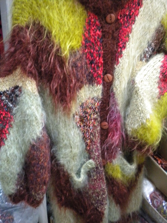 handmade, designer coat, long cardigan, rust/red/beige/copper/brown, on size BIG, rustic, unique by Atelier M.M.M./Vintage-Art
